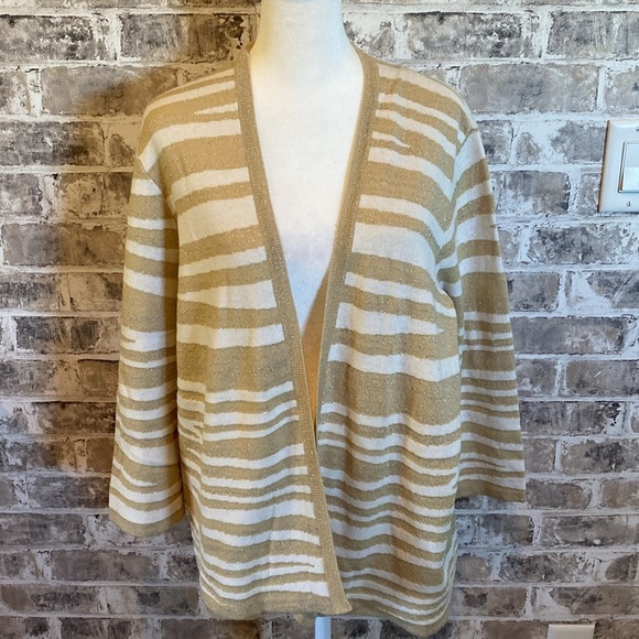 Chicos open front cardigan. Size L/12. Chicos size 2. Gold and white glittery. - Picture 2 of 15